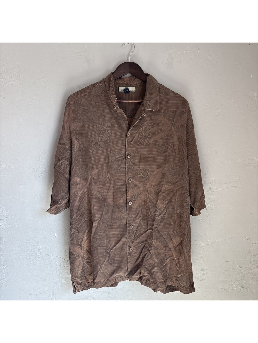 Tommy Bahama 100% Silk Brown Jacquard Palm Leaf Hawaiian Shirt Mens XL - Picture 2 of 4